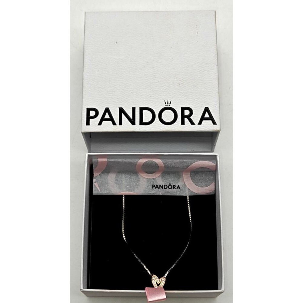 Pandora Sparkling Freehand Heart Necklace featuring a pavΓ© crystal heart .925